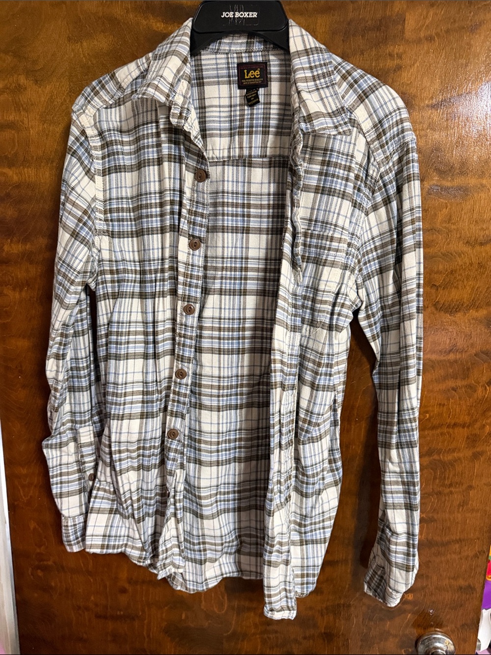 Lee Plaid Button-Down Shirt in Cream, Brown & Gray Tones